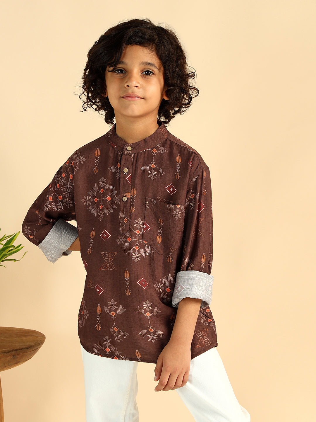 Geometric Print Short Kurta For Boys