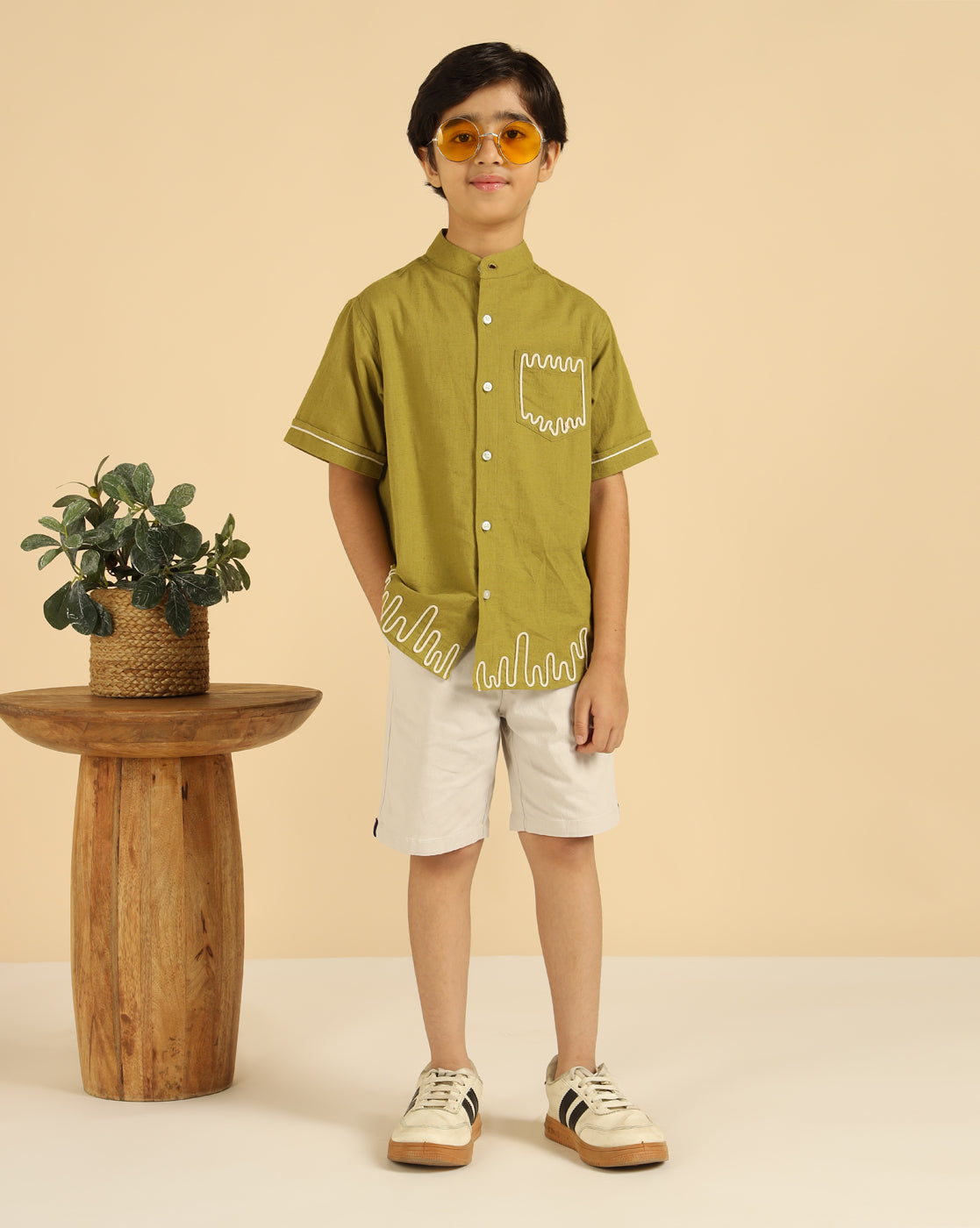 Lemon Yellow Embroidered Causal Boys Shirt
