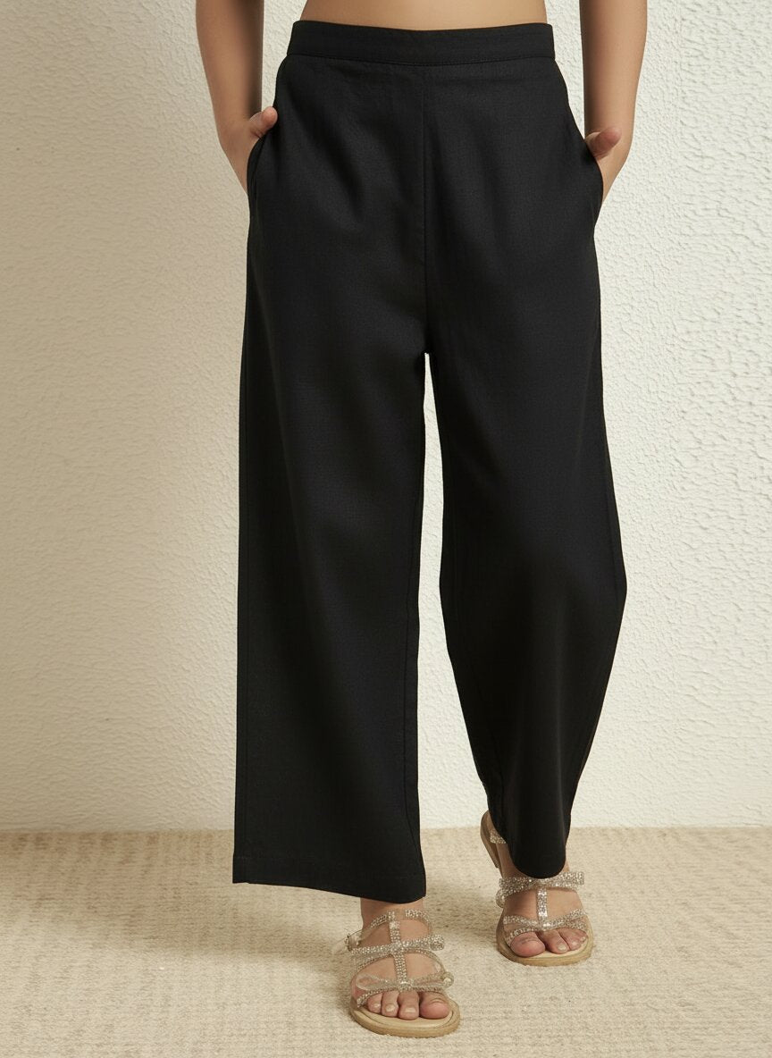 Girls Black Cotton Blazer With Pant Co-Ord Set