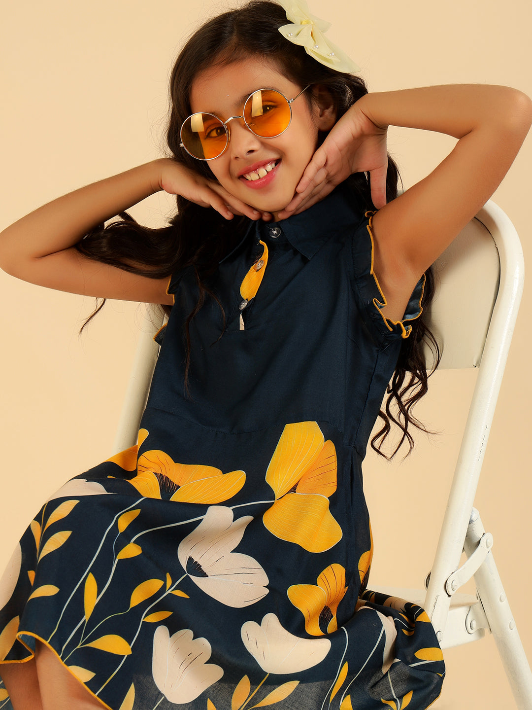 Teal Blue Floral Girls Dress