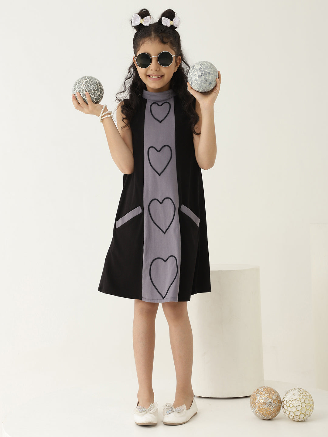 Grey & Black Pure Cotton Knit A-Line Dress