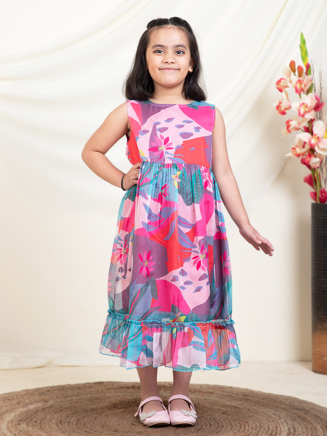 Abstract Print Tiered Dress