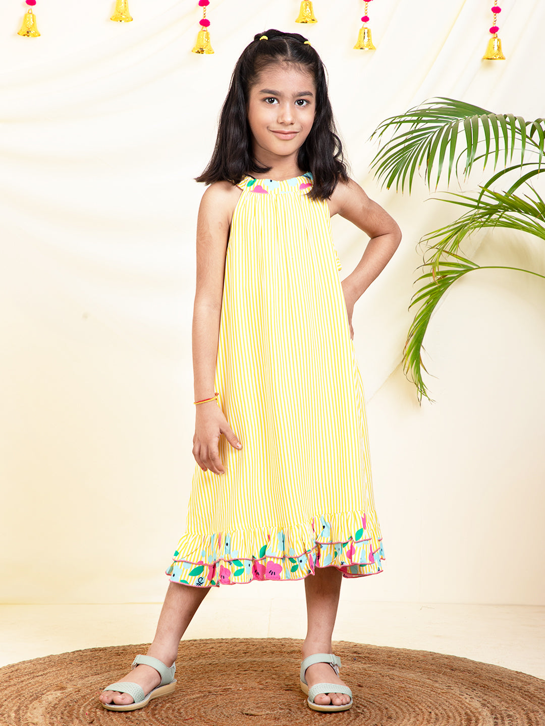 Solid Halter Neck Girls Dress