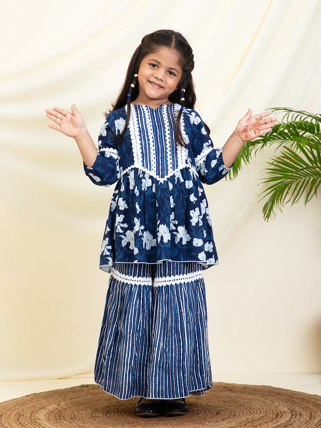 Floral Printed Rayon Peplum Top & Sharara Set