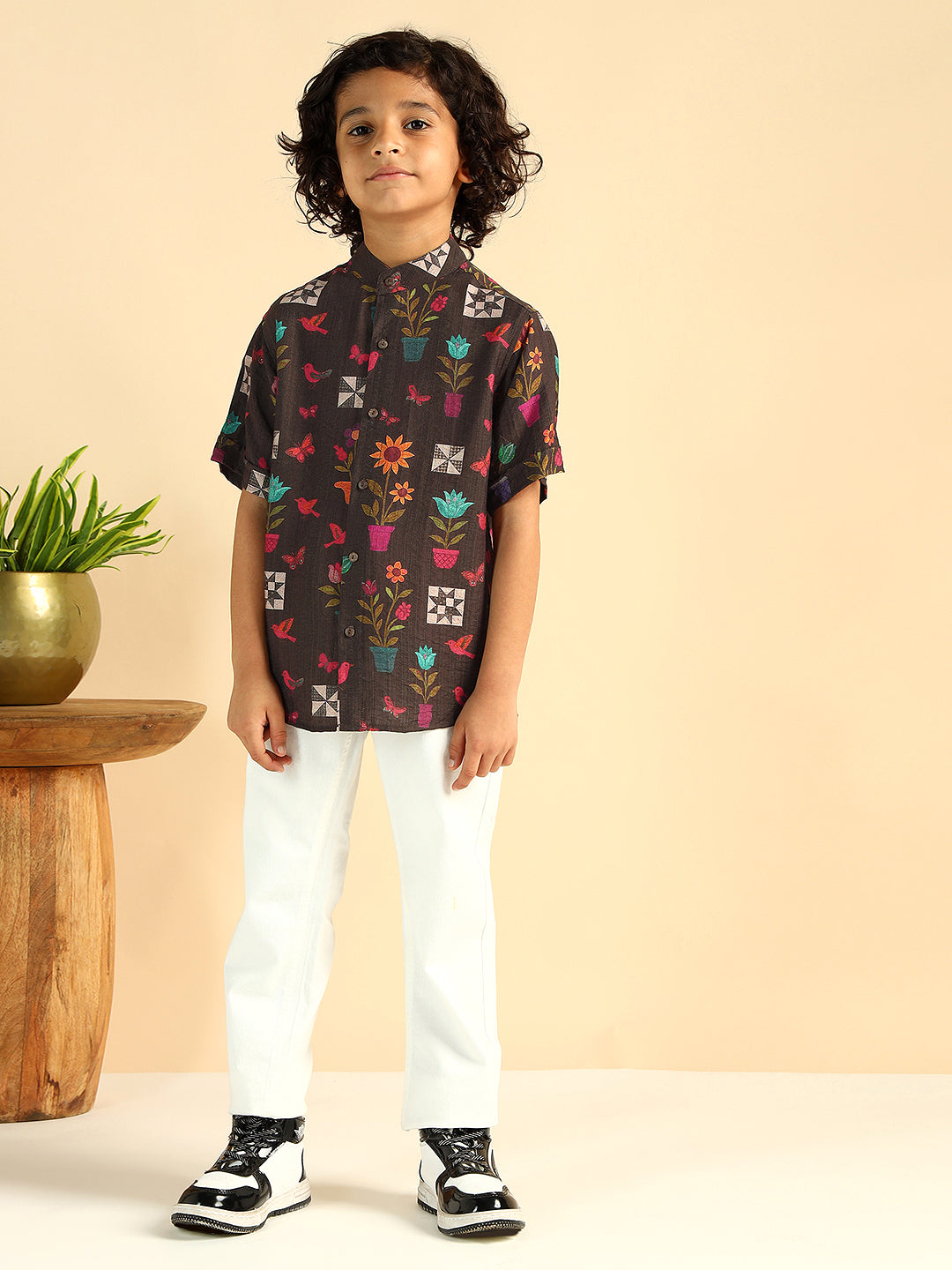 Multi Color Floral Printed Half Sleeves Boys Casual Shirt