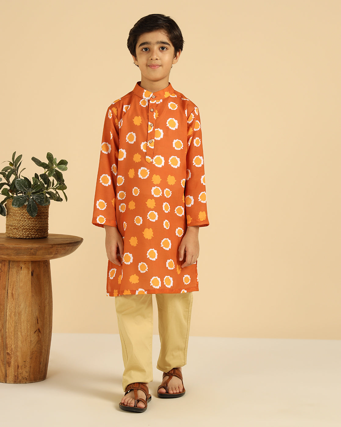 Tan Brown Printed Boys Kurta