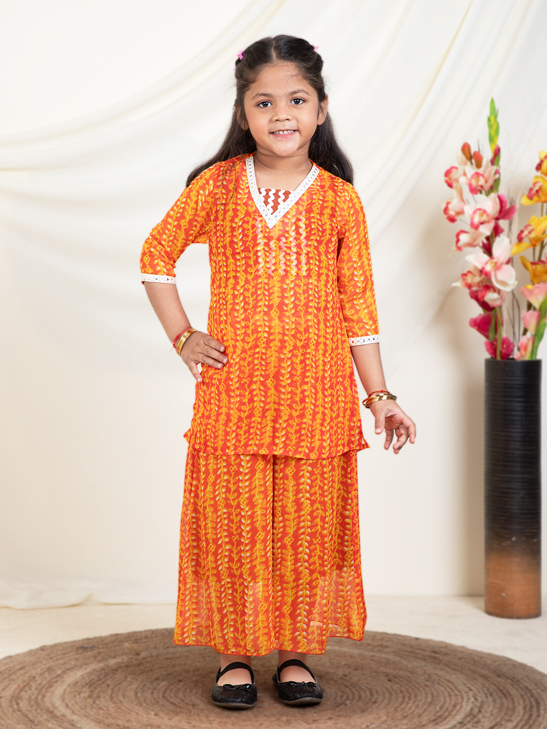 Leaf Print Kurti & Palazzos With Inner Top