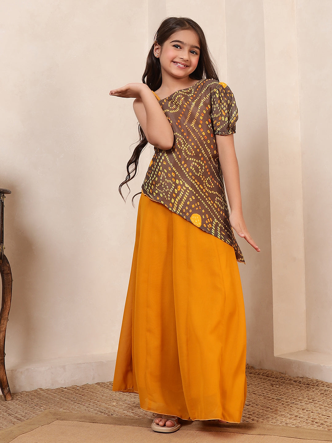 Bandhani One-Shoulder Asymmetric Co-Ord Set