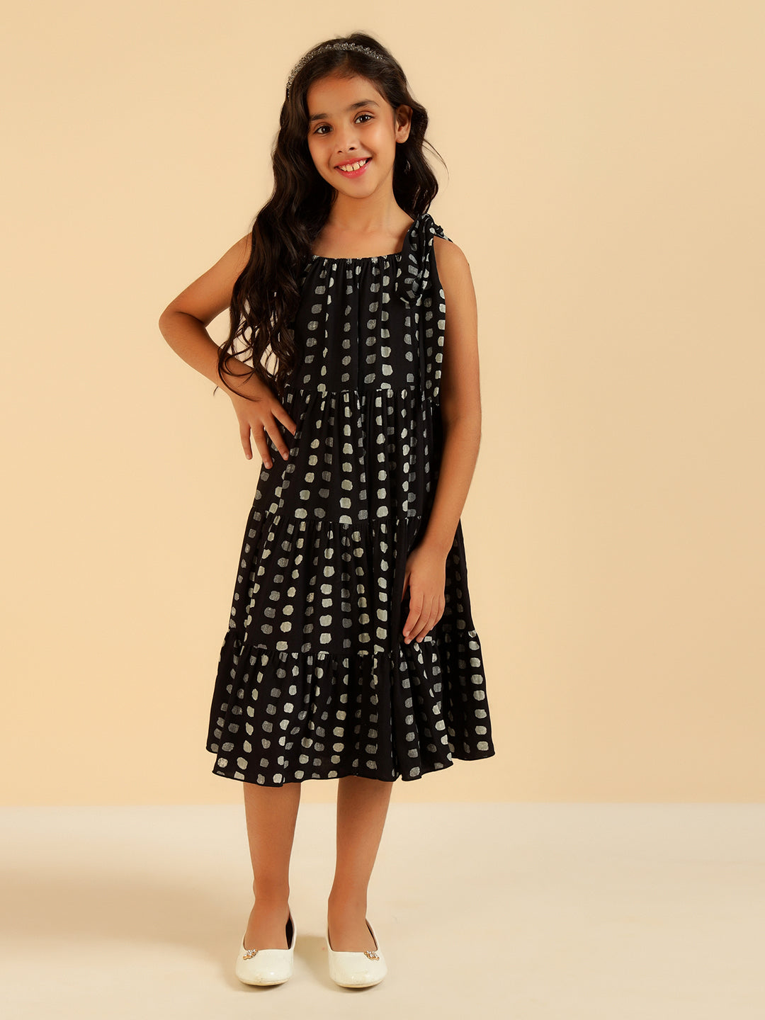 Black Polka Tiered Girls Dress