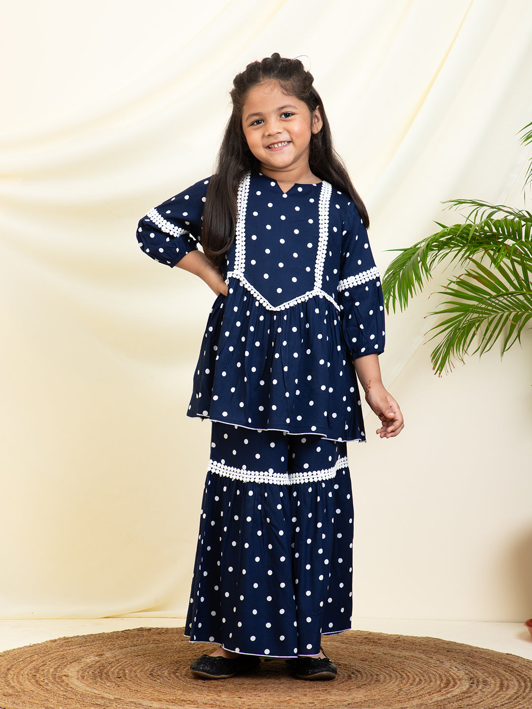 Polka Dots Printed Rayon Peplum Top & Sharara Set