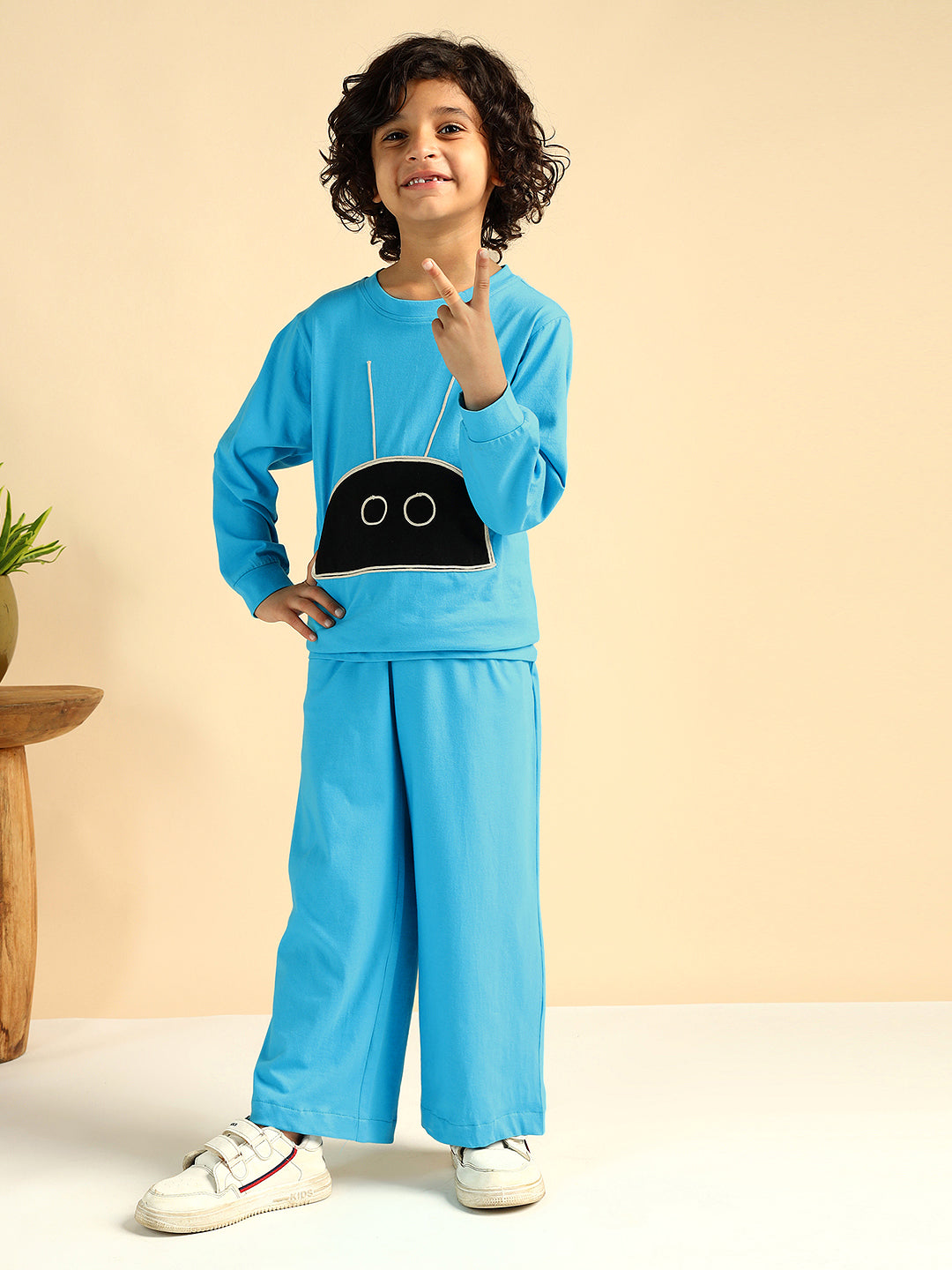 Blue Pure Cotton Embroidered Boys Co-Ord Set