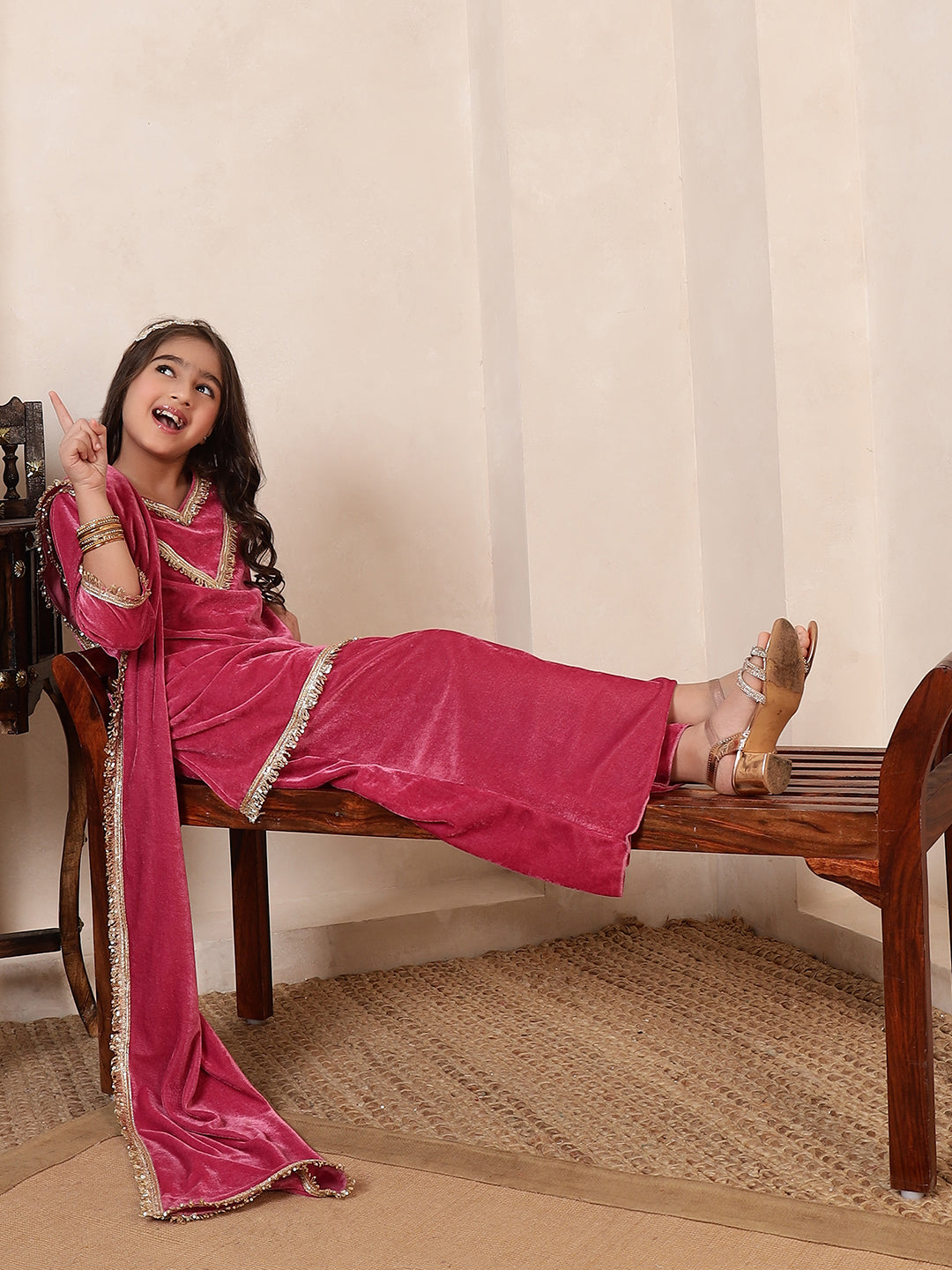 Pink Velvet 3 Pieces Co-Ord Set