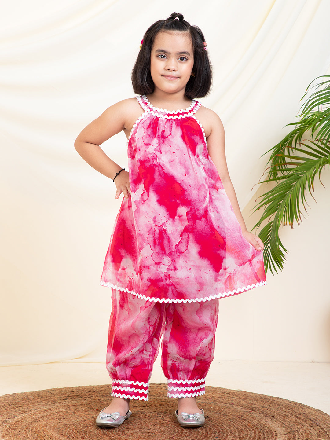 Tie Dye Halter Neck Kurti With Gathered Pants