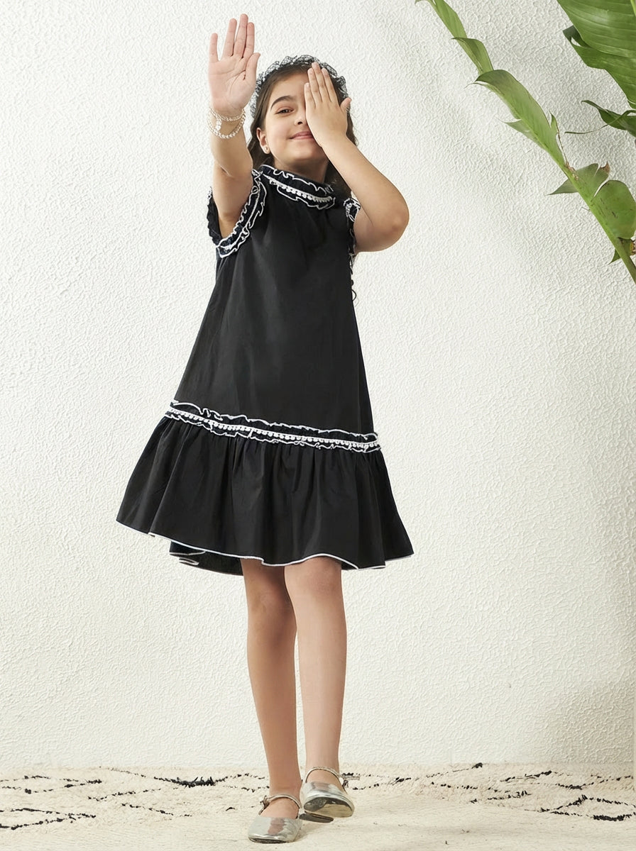 Black Cotton A-Line Dress