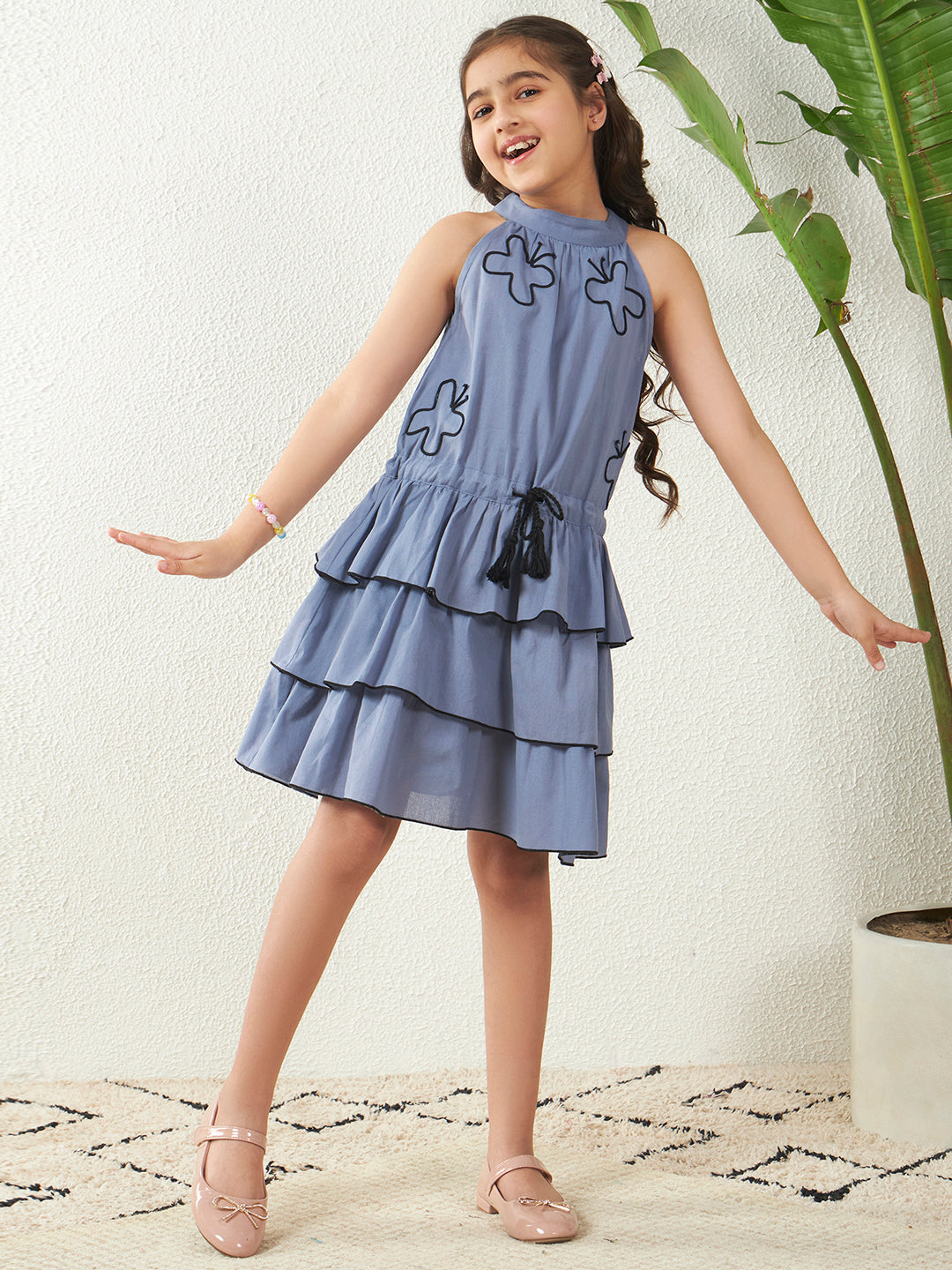 Butterfly Charm Slate Grey Tiered Dress