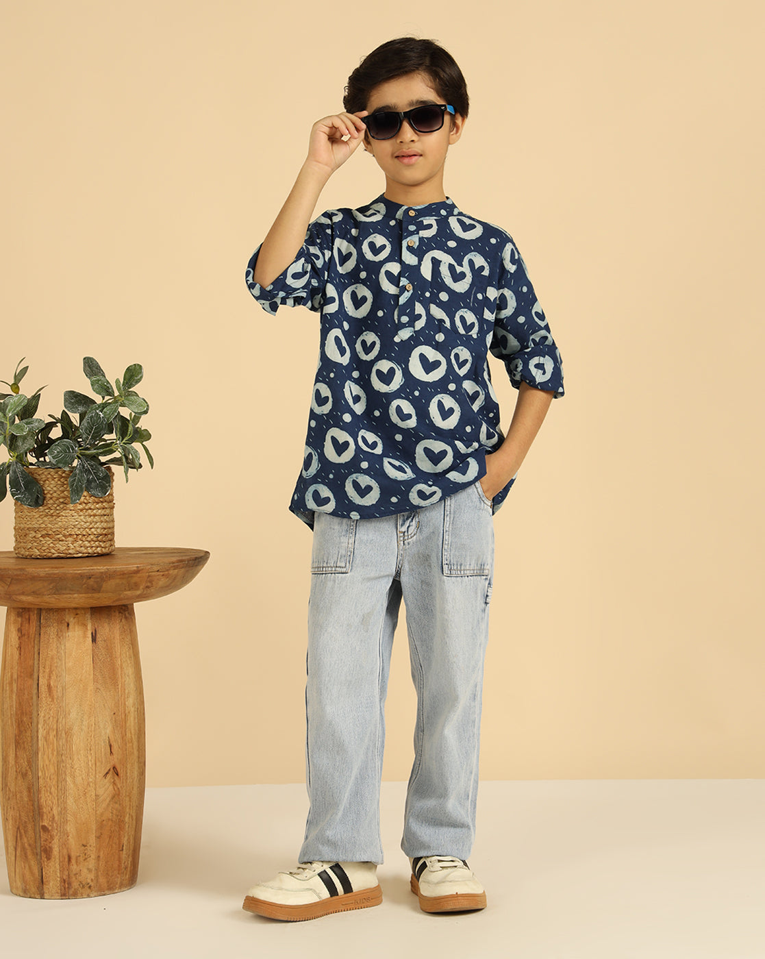 Indigo Heart Printed Pure Cotton Boys Kurta