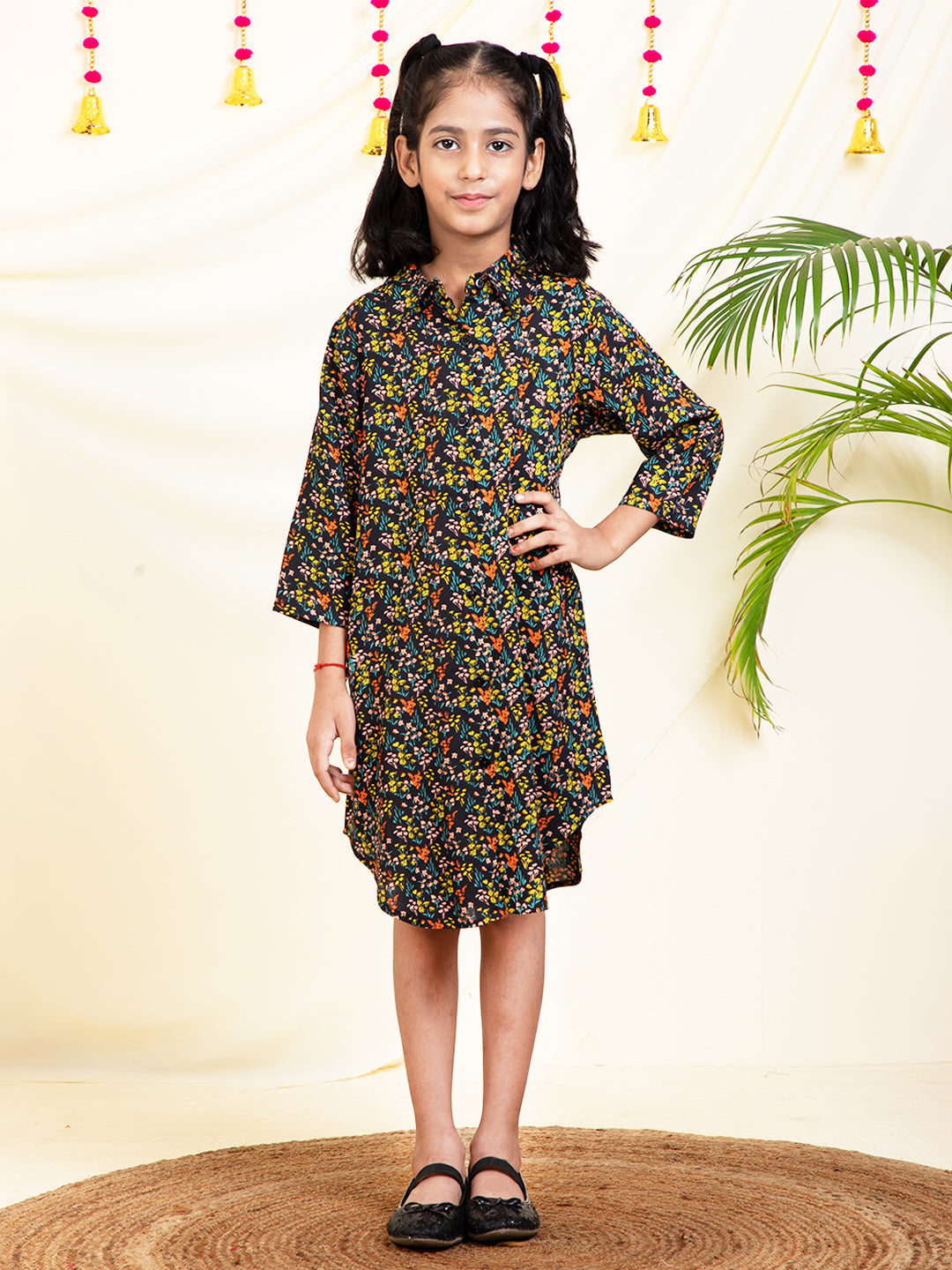 Floral Printed Girls Shirt Dress