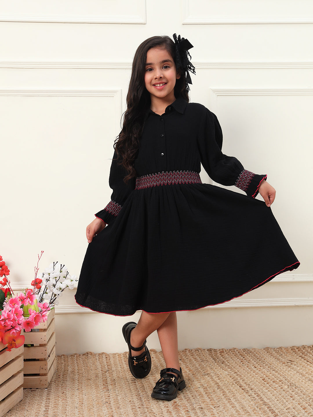 Shirt Style Smocking tiered Dress