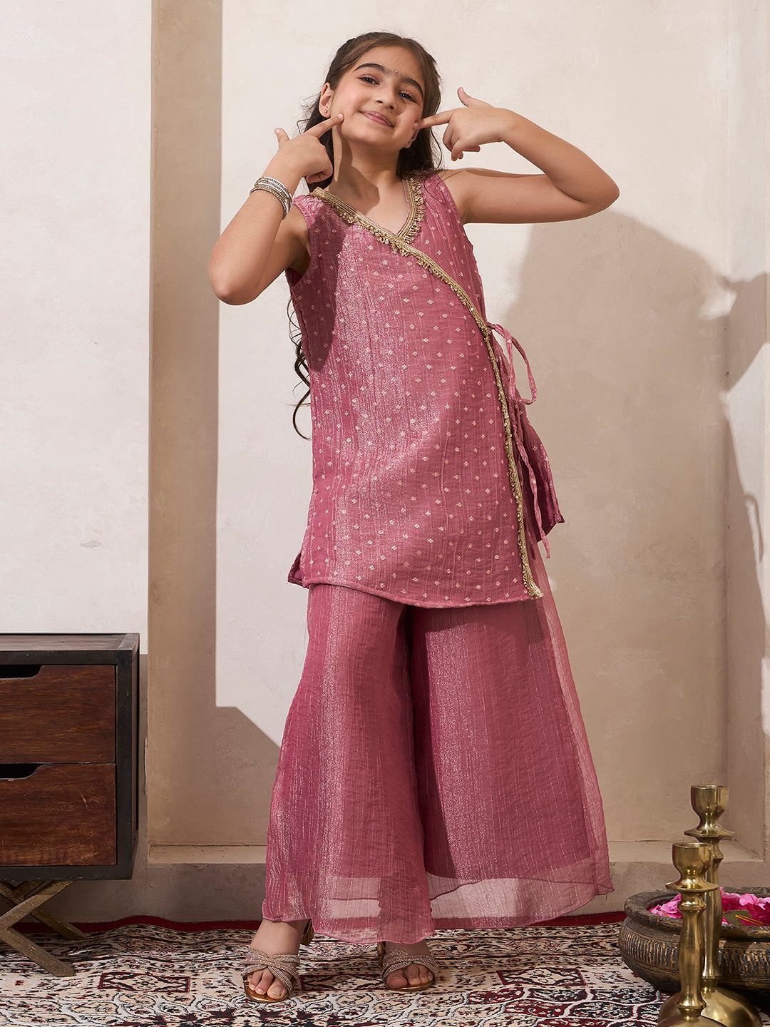 Girl's Angrakha Style Kurti & Palazzo Set