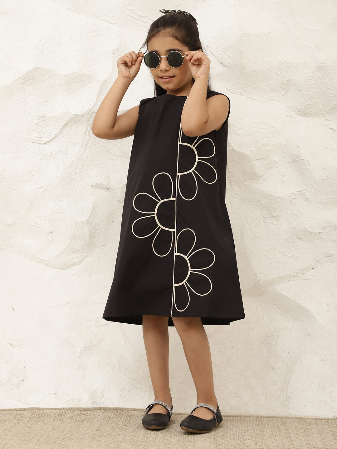 Pure Cotton Flower Embroidered Knee Length Dress