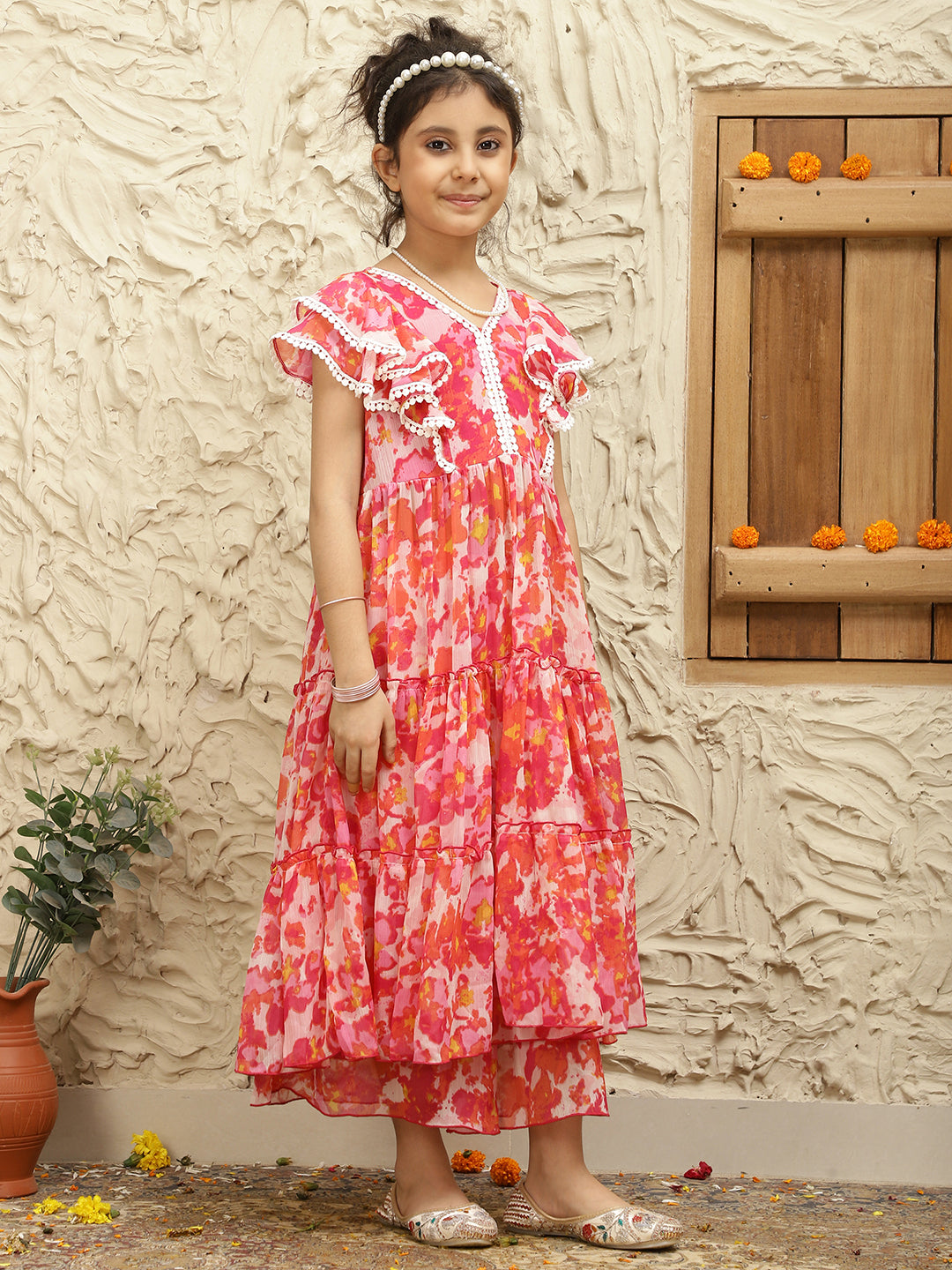 Long Slit Pure Chiffon Top With Sharara