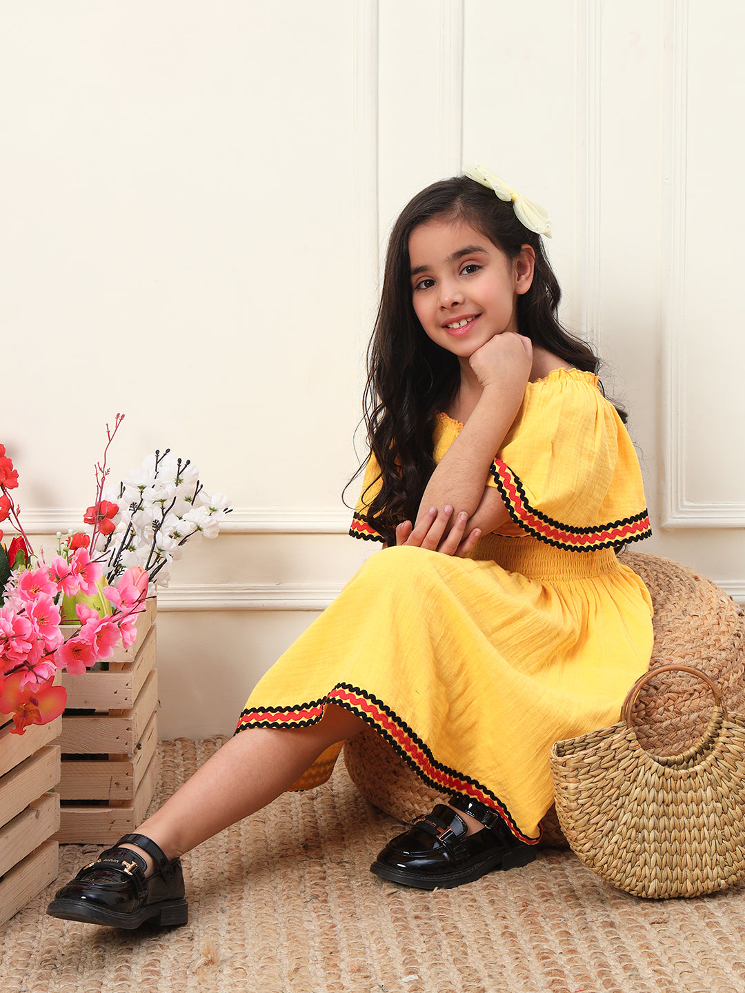 Vibrant Yellow Smocking Dress for Girls