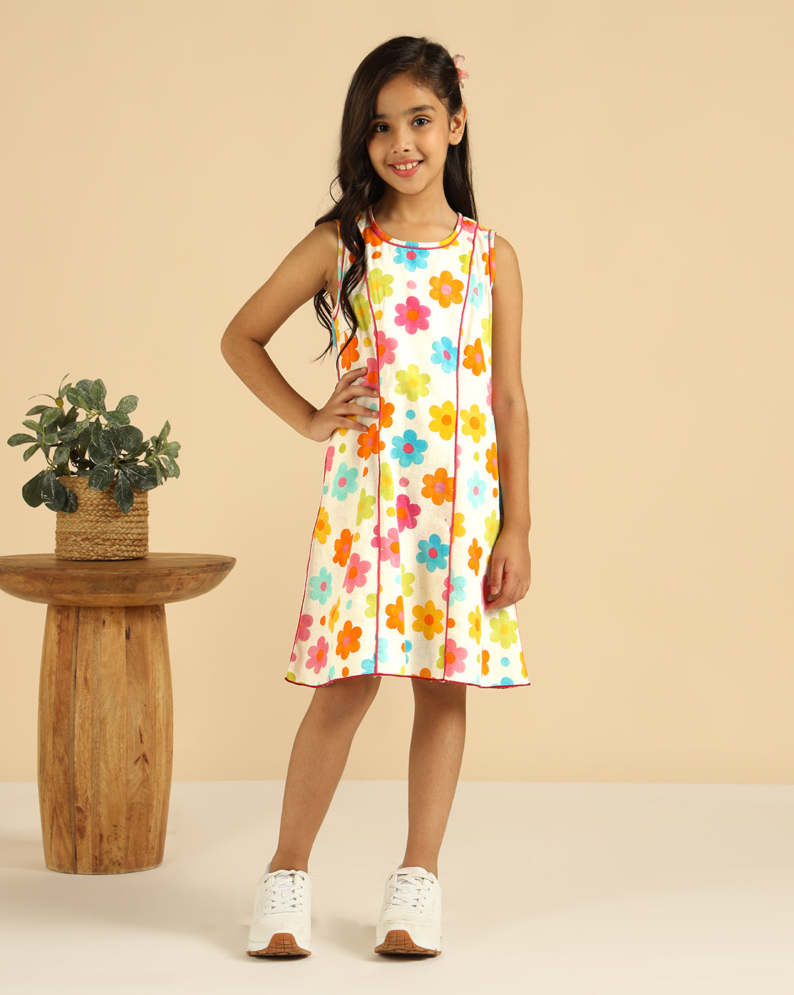 Multi Colour Floral Panel Girls Dress