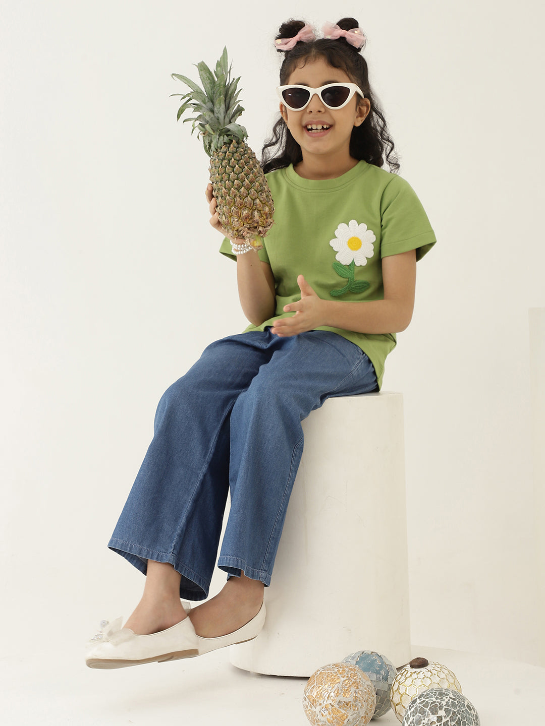 Pure Cotton Knit Flower Patch T-Shirt