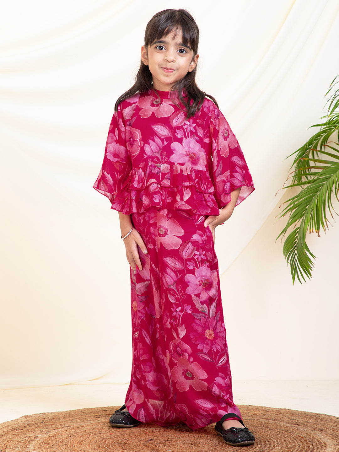 Floral Print Top With Straight Pants