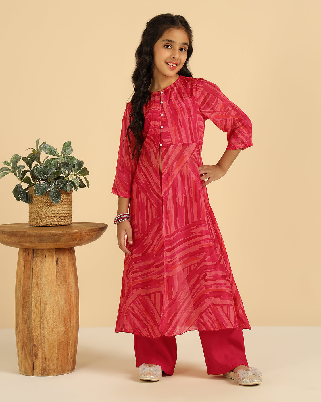 Abstract Printed Top & Pant Girls Co-Ord Set