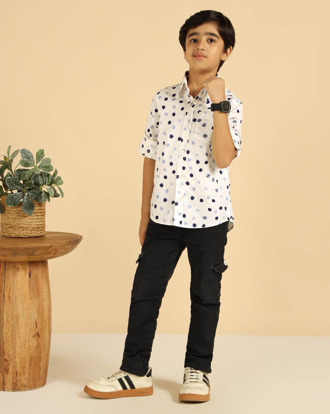 Pure Cotton White Polka Boys Shirt