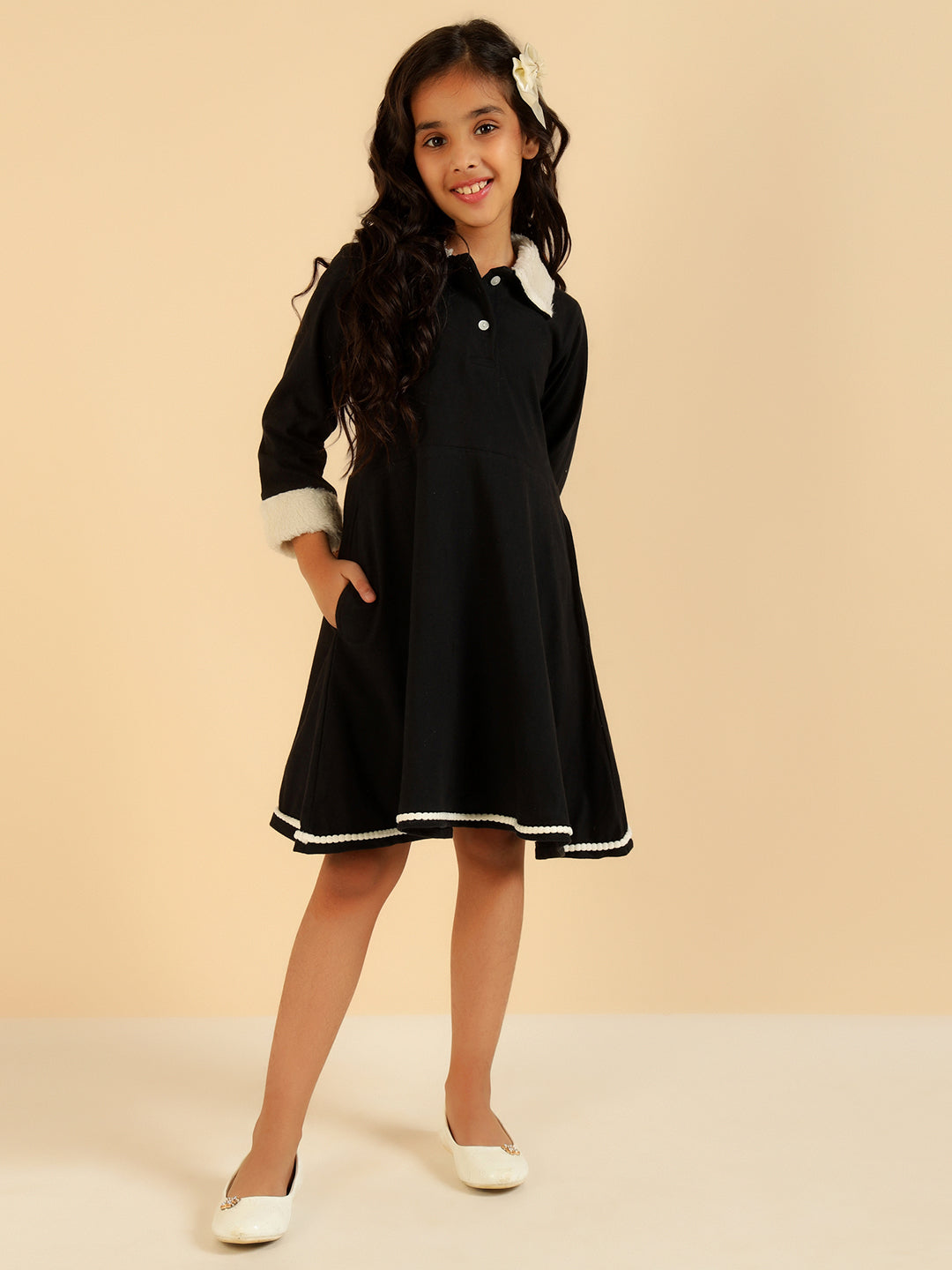 Pure Cotton Full Sleeves Polo Collar Dress