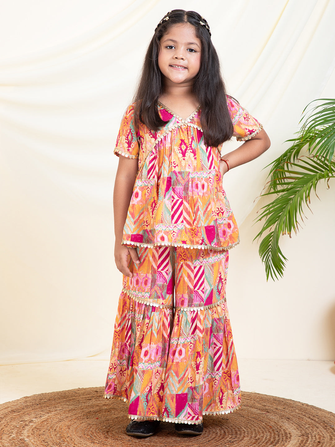 Abstract Printed Peplum Top With Sharara