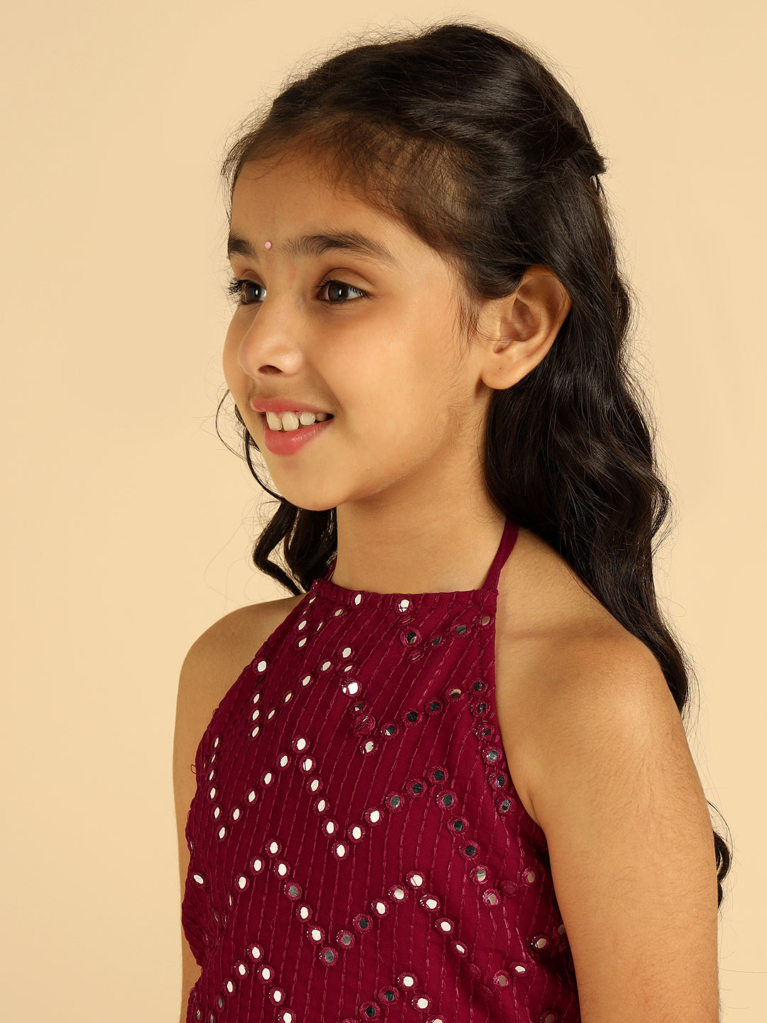 Magenta Embroidered Top With Sharara Girls Co-Ord Set