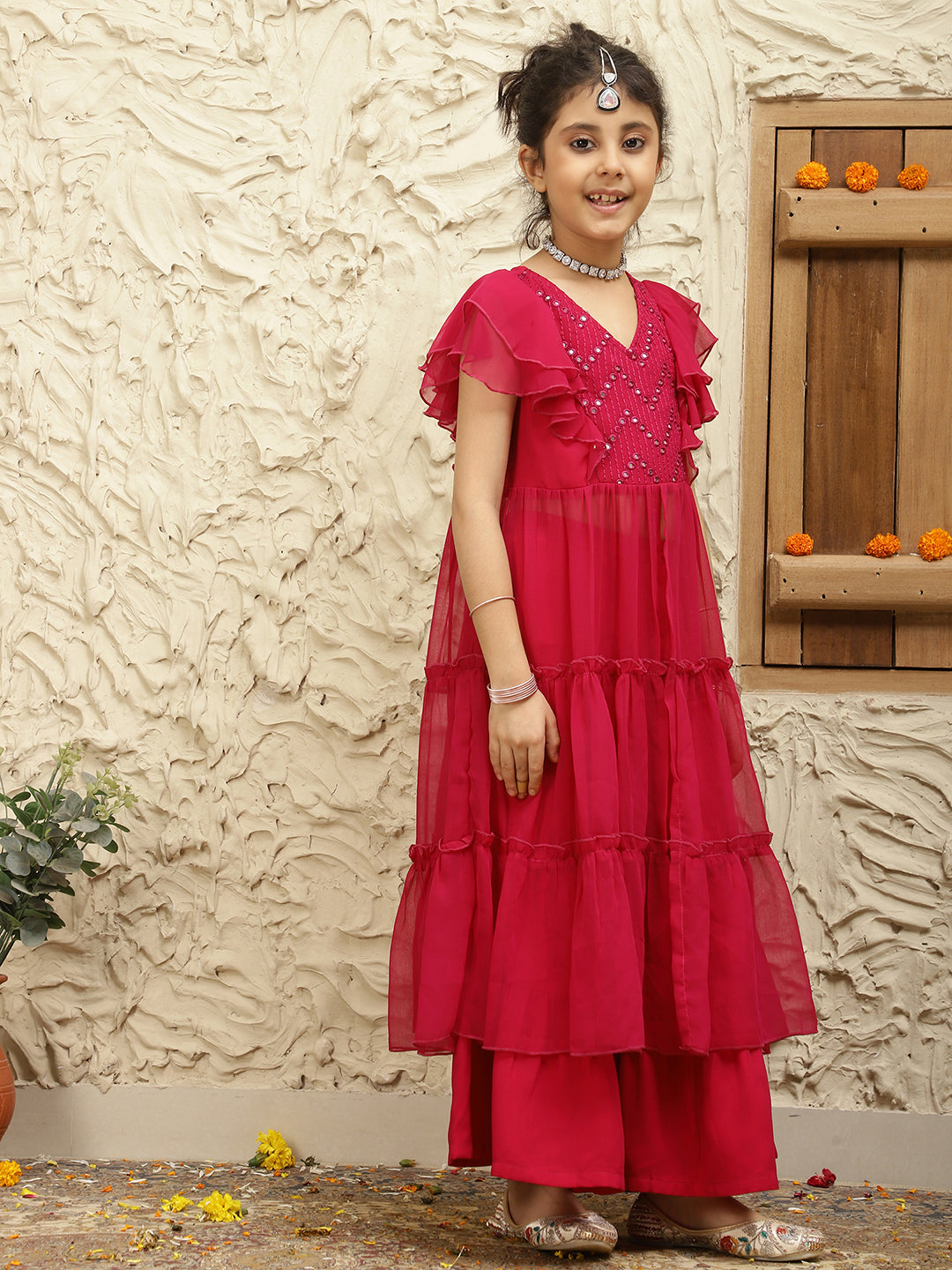 Long Slit Pure Georgette Top With Sharara