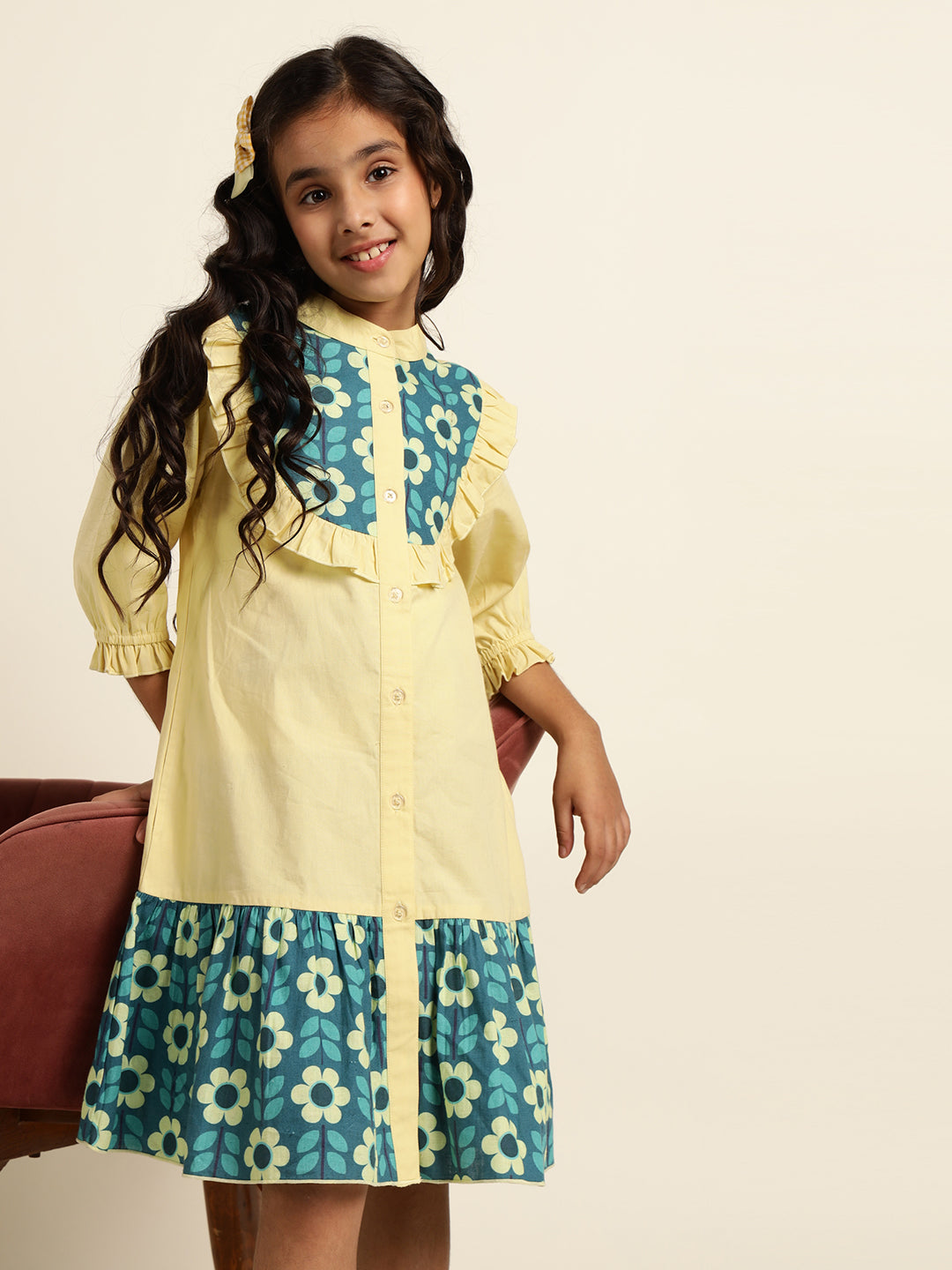 Pure Cotton Floral Printed Girls Tiered Shirt Dress