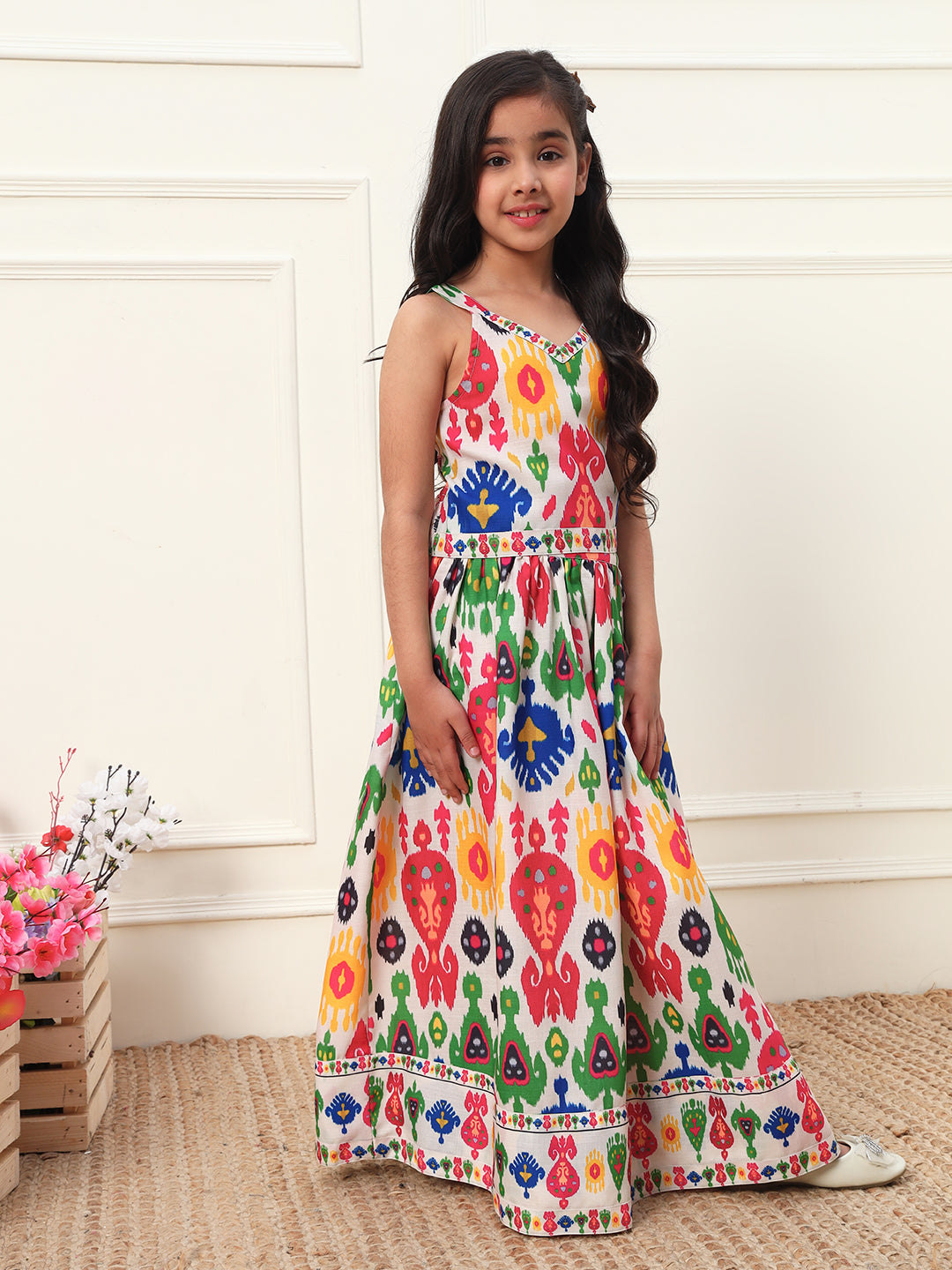 Muti Print Top With Skirt & Dupatta Girls Co-ord Set