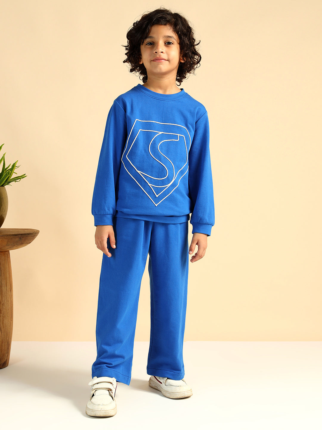 Electric Blue Pure Cotton Embroiderd Co-Ord Set For Boys