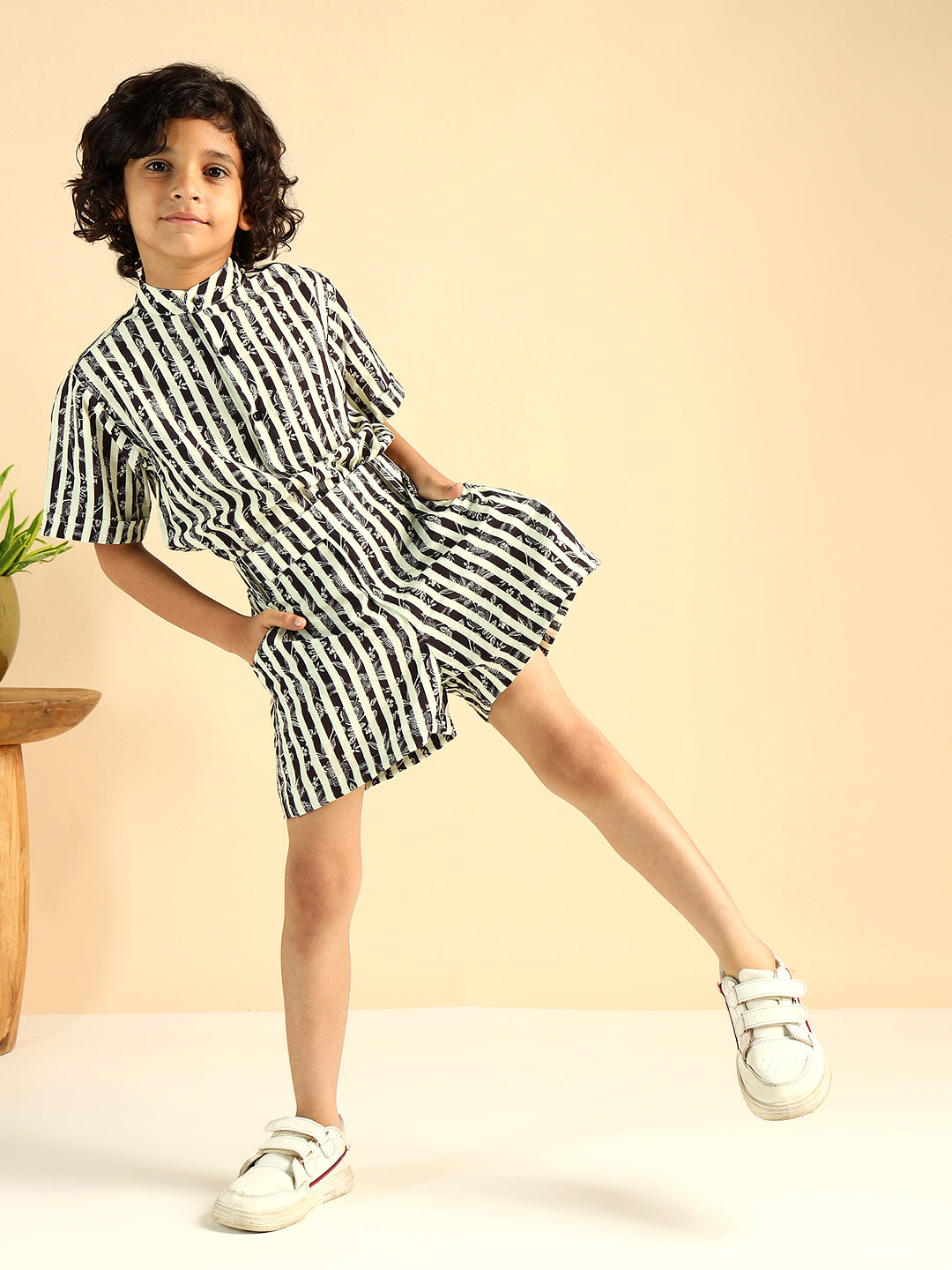 Black Striped Shirt With Short Boys Co-Ord Set