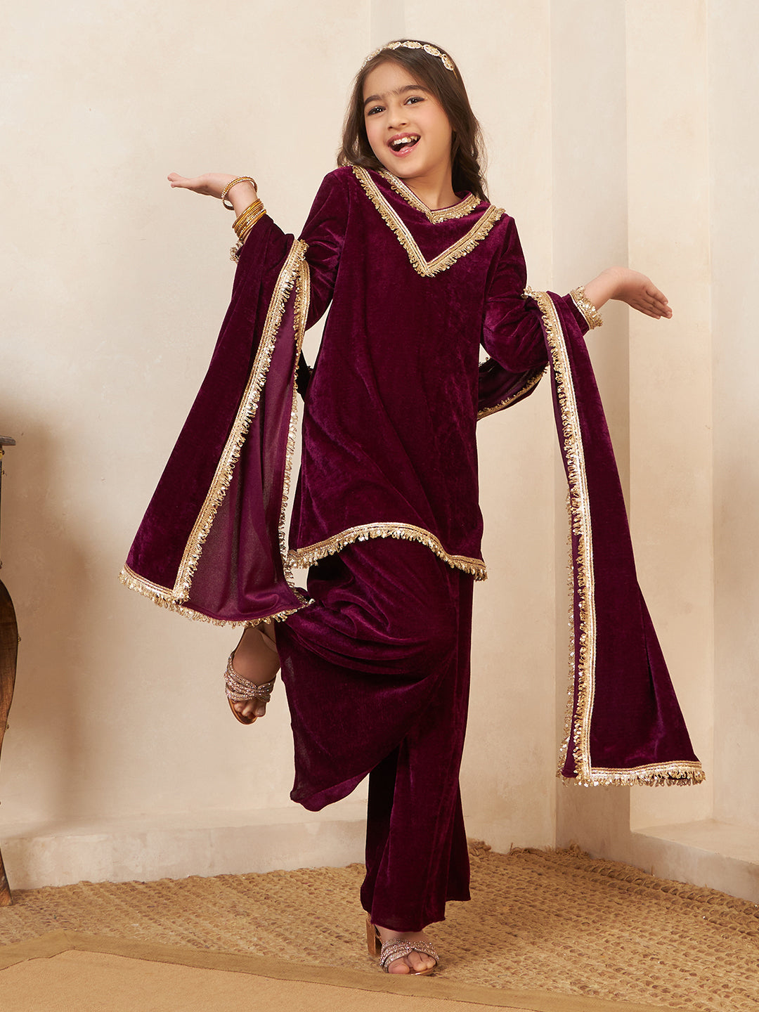 Wine Velvet 3 Pieces Co-Ord Set