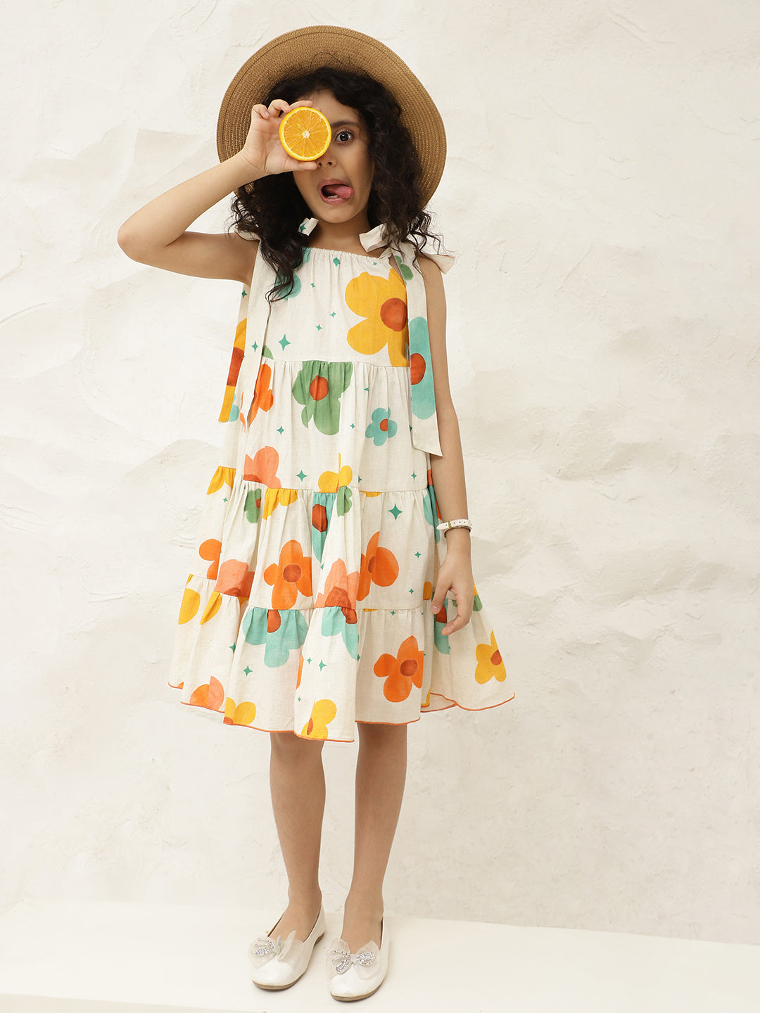 Pure Cotton Mutlicolor Adjustable Tiered Dress