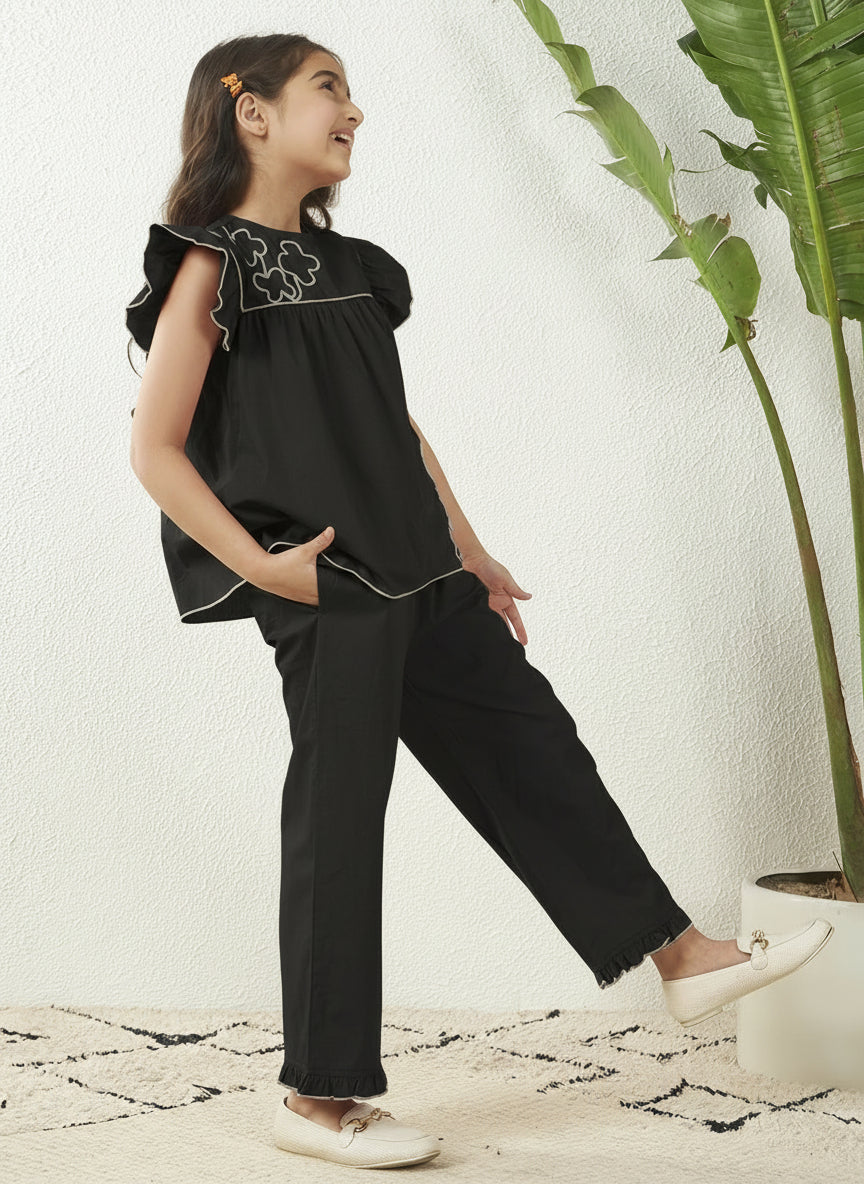 Embroidered Top With Pant Set