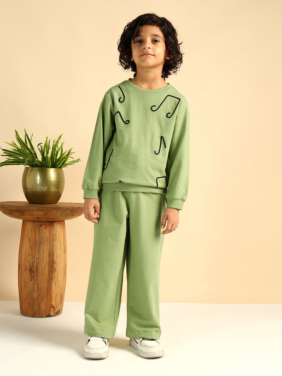 Pure Cotton Green Embroidered Boys Co-Ord Set