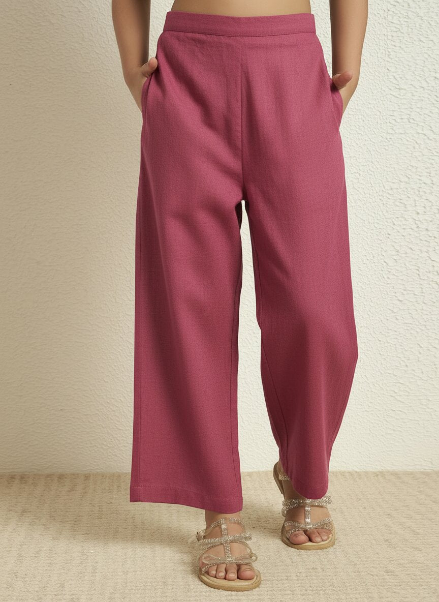 Girls Pink Cotton Blazer With Pant Co-Ord Set