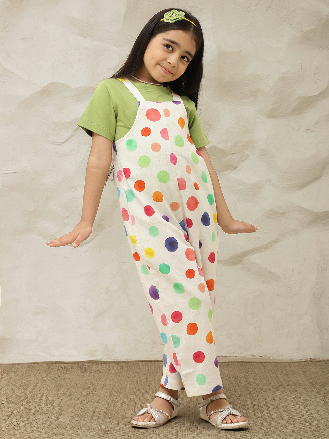 Multicolor Pure Cotton Polka Dots Jumpsuit (T-shirt not included)