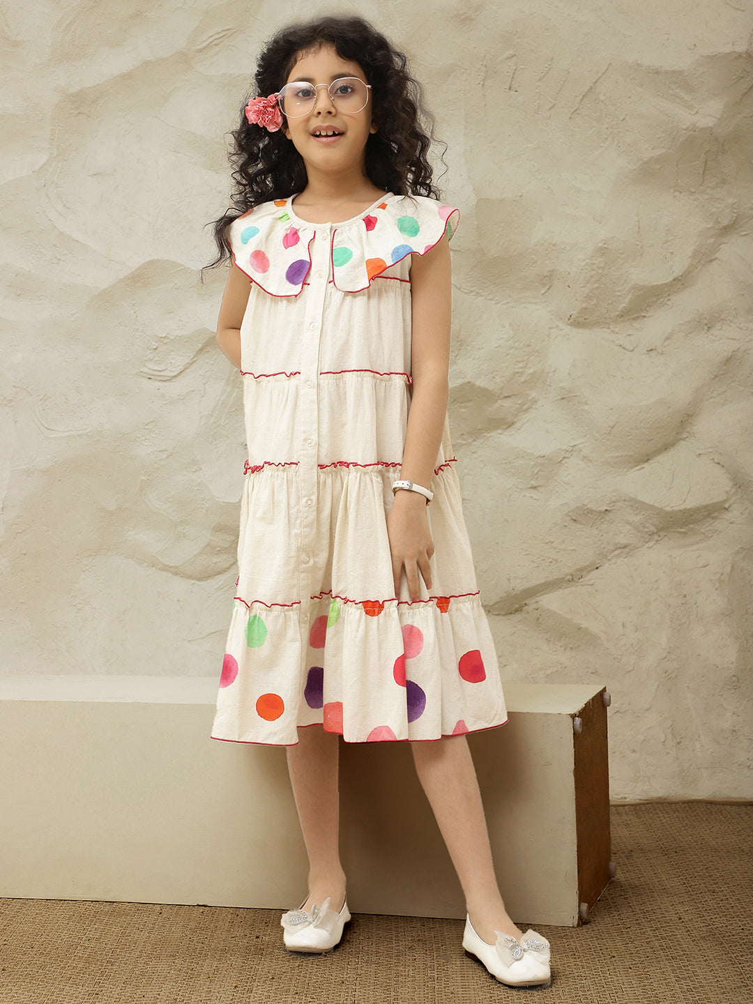 Polka Dots Tiered Pure Cotton Shirt Dress