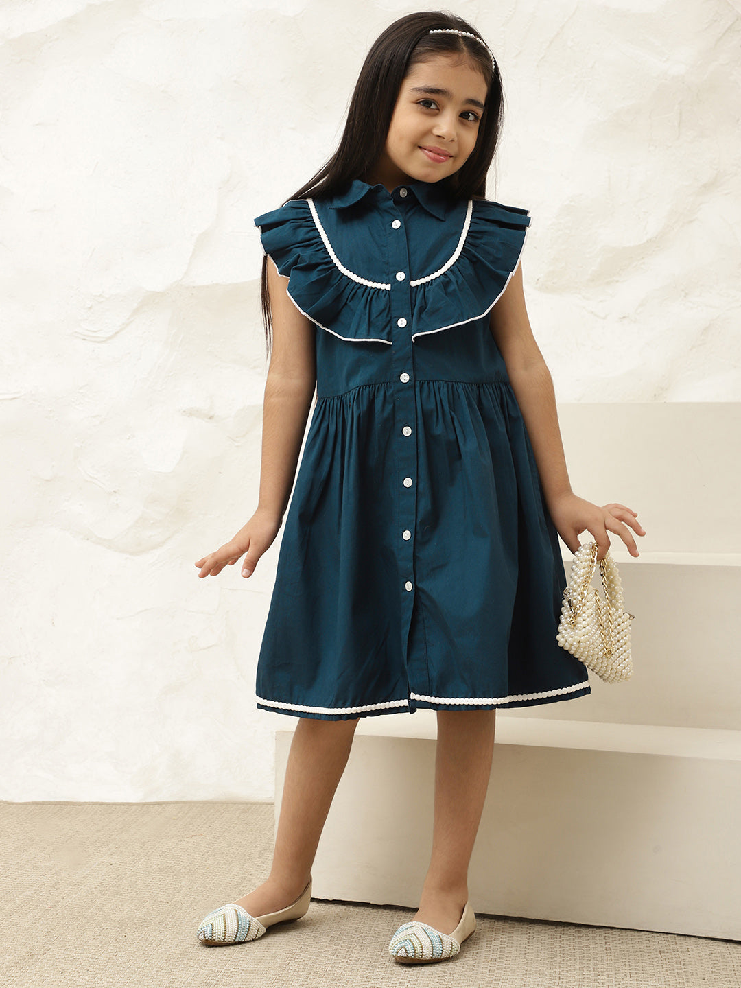 Pure Cotton Frill Yoke Shirt Dress