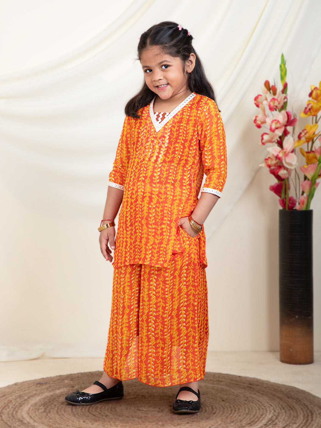 Leaf Print Kurti & Palazzos With Inner Top