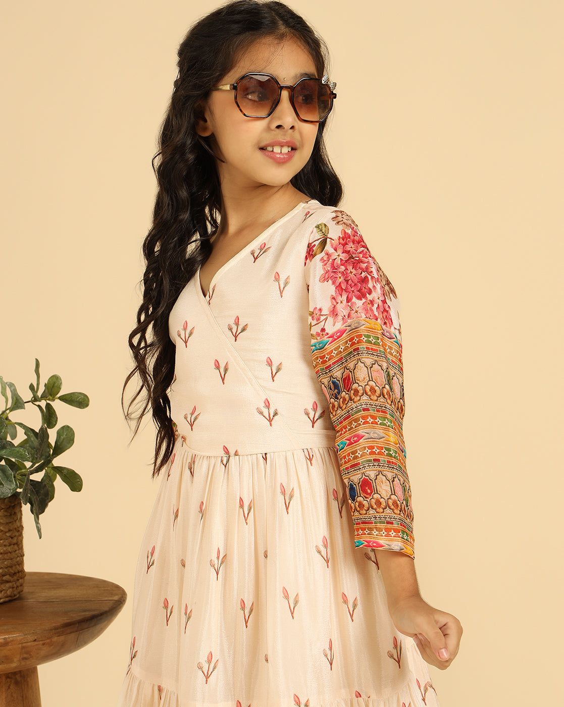 V-Neck Tiered Kurta With Pant Indo Western Girls Co-Ord Set