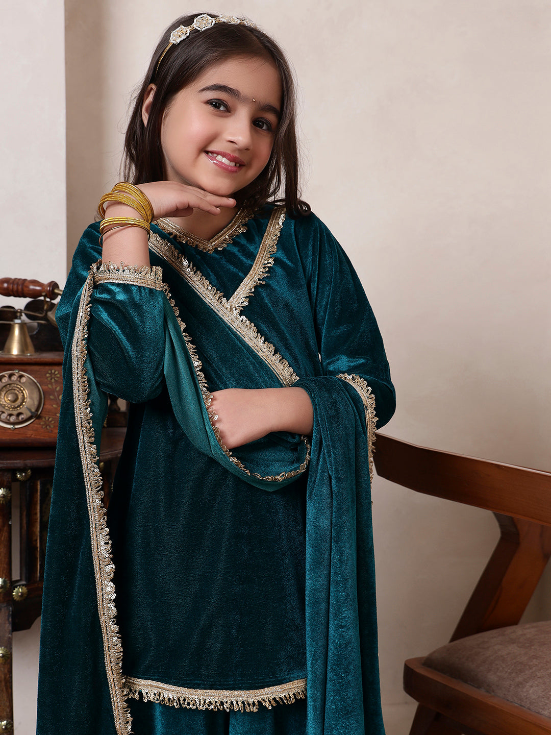 Velvet Rama Green 3 Piece Co-ord Set